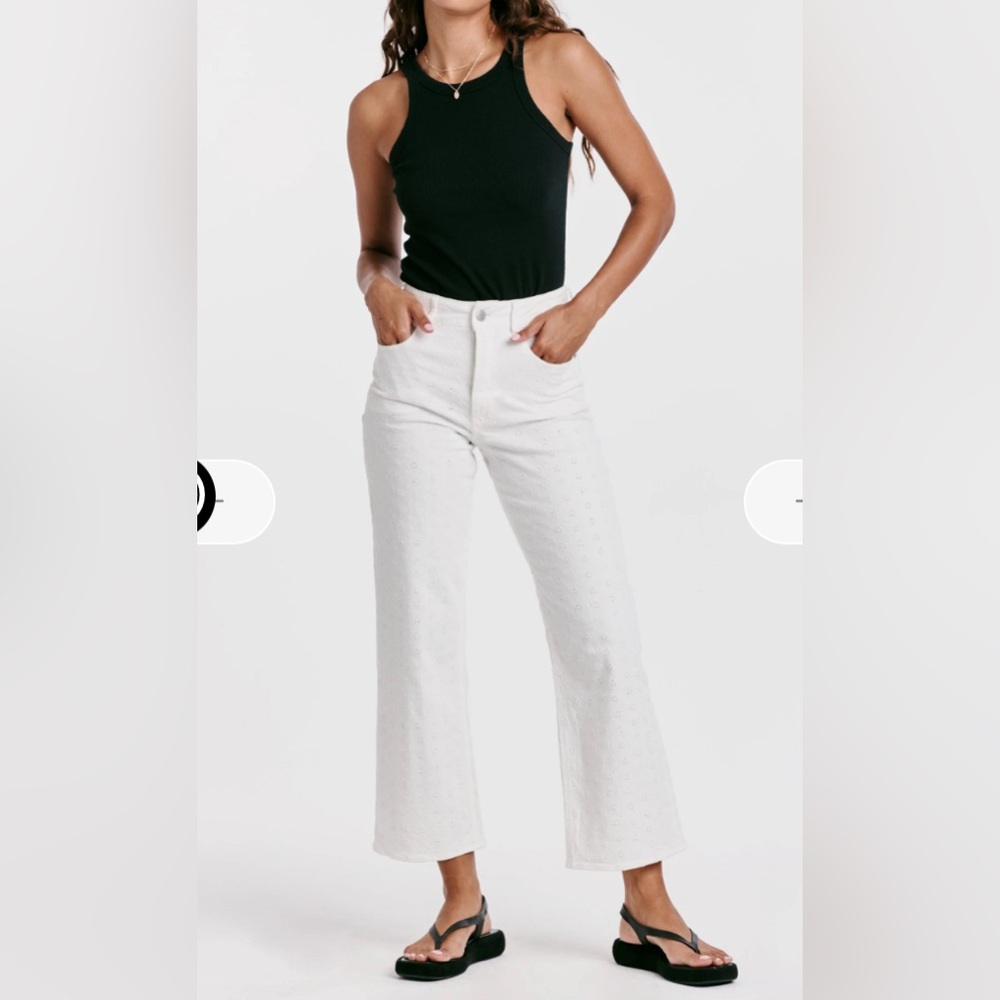 DEAR JOHN‎ Holly Straight Ankle Leg FLORAL Embroidered White Jean